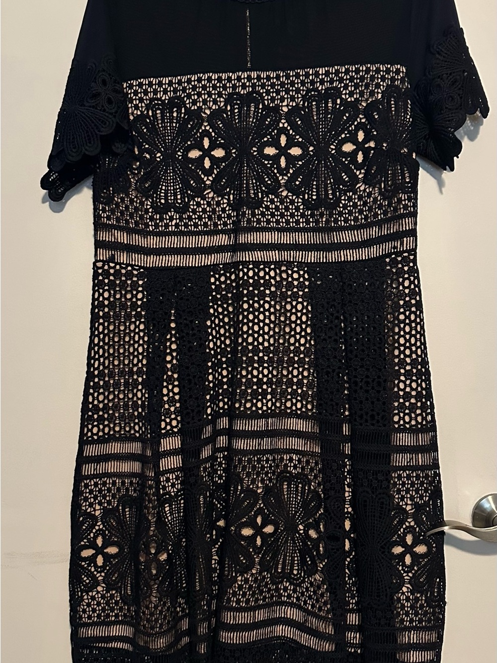 Suzanne Betro Navy Crochet Lace Top